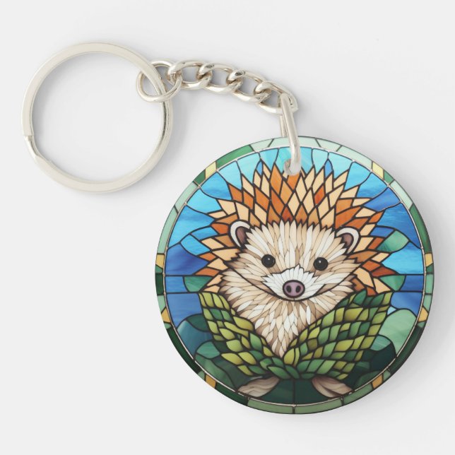 Sweet Stained Glass Hedgehog Key Ring (Front)