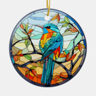 Sweet Stained Glass Kingfisher Bird Ceramic Tree Decoration