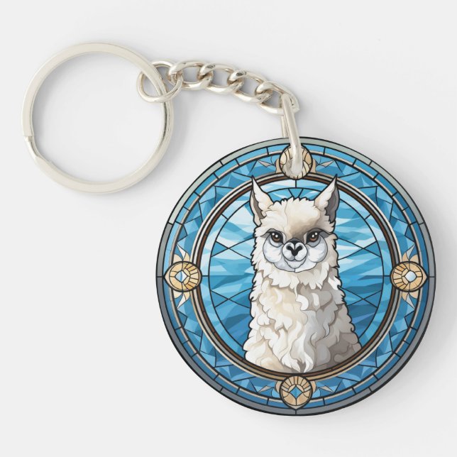 Sweet Stained Glass Llama Key Ring (Front)
