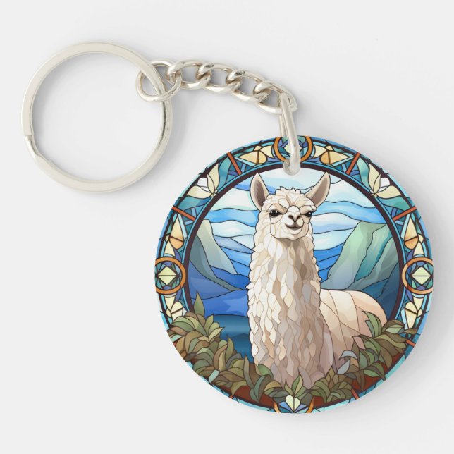 Sweet Stained Glass Llama Key Ring (Front)