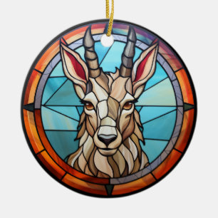 Sweet Stained Glass Mountain Goat Ceramic Tree Decoration
