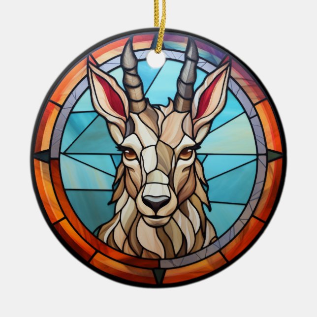 Sweet Stained Glass Mountain Goat Ceramic Tree Decoration (Front)