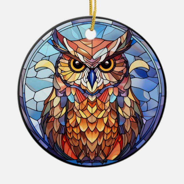Sweet Stained Glass Owl Ceramic Tree Decoration (Front)