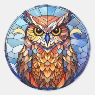 Sweet Stained Glass Owl Classic Round Sticker