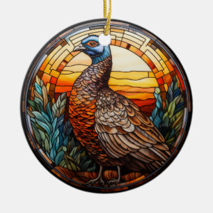 Sweet Stained Glass Pheasant Hen Ceramic Tree Decoration