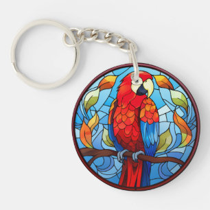 Sweet Stained Glass Scarlet Macaw Parrot Bird Key Ring