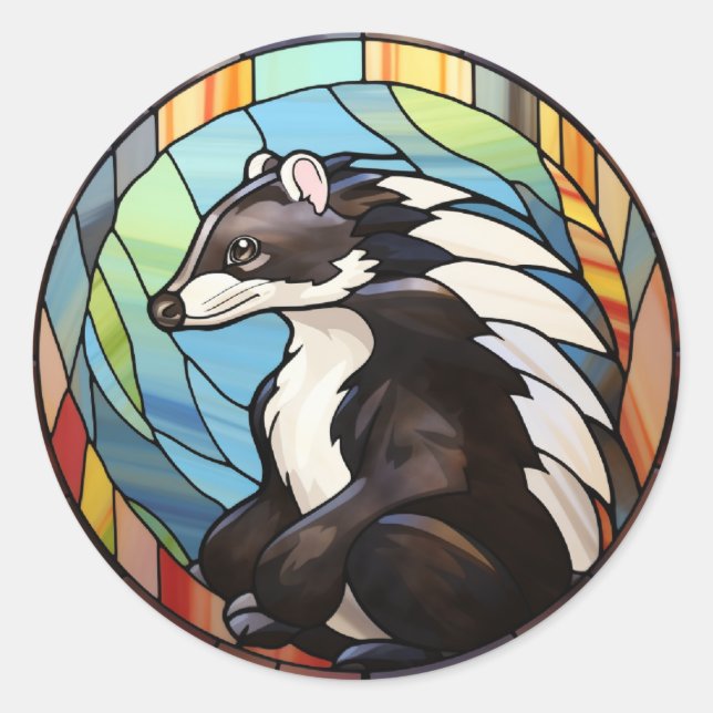 Sweet Stained Glass Skunk Classic Round Sticker (Front)