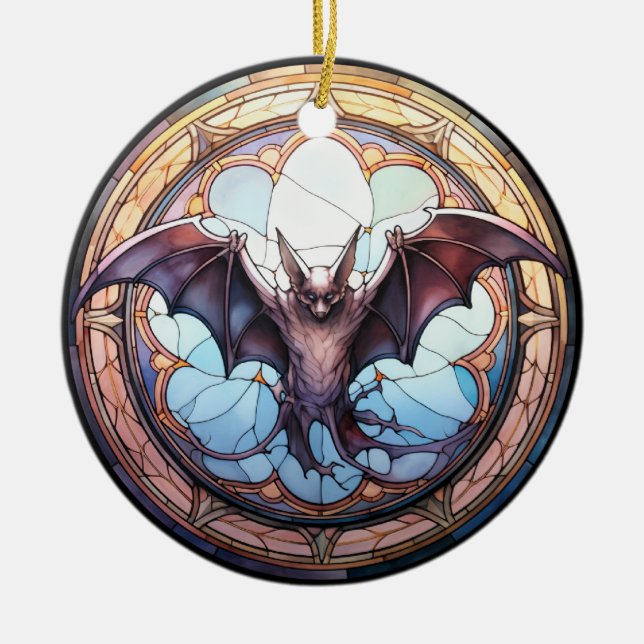Sweet Stained Glass Spooky Flying Bat Ceramic Tree Decoration (Front)