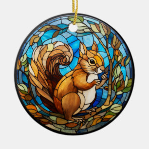 Sweet Stained Glass Squirrel Ceramic Tree Decoration