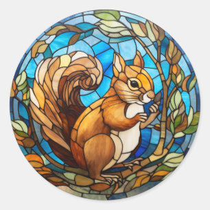 Sweet Stained Glass Squirrel Classic Round Sticker