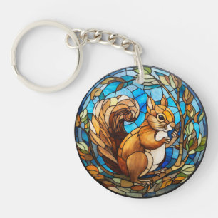 Sweet Stained Glass Squirrel Key Ring