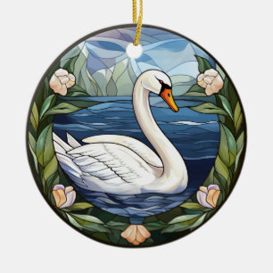 Sweet Stained Glass Swimming Swan Ceramic Tree Decoration
