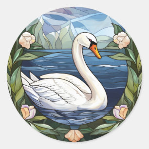 Sweet Stained Glass Swimming Swan Classic Round Sticker