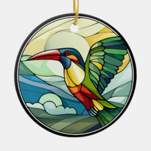 Sweet Stained Glass Toucan Bird Ceramic Tree Decoration