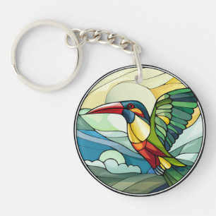 Sweet Stained Glass Toucan Bird Key Ring