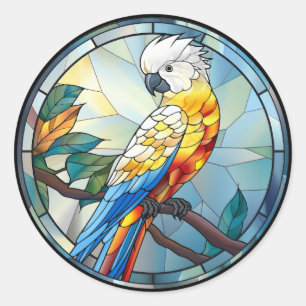 Sweet Stained Glass White Cockatoo Parrot Bird Classic Round Sticker