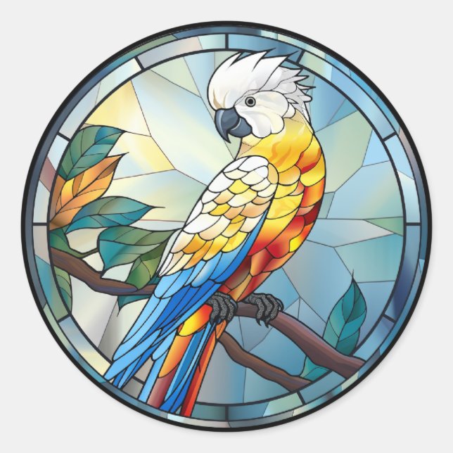 Sweet Stained Glass White Cockatoo Parrot Bird Classic Round Sticker (Front)