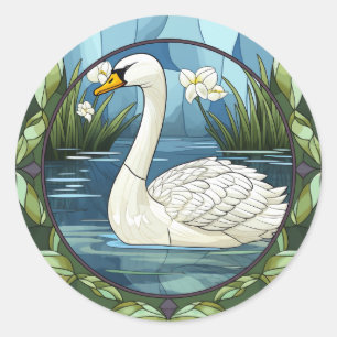 Sweet Stained Glass White Swan Classic Round Sticker