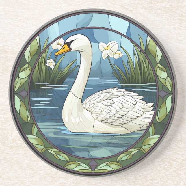 Sweet Stained Glass White Swan Coaster (Front)