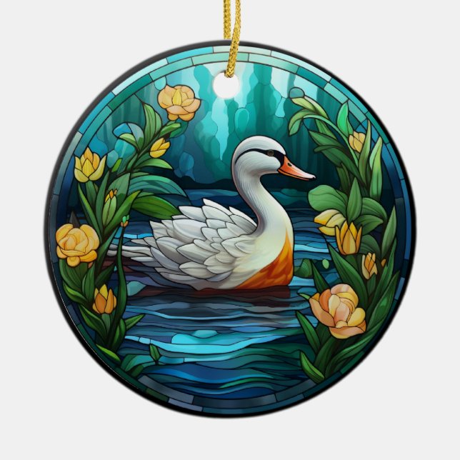 Sweet Stained Glass Wild Ducks Ceramic Tree Decoration (Front)