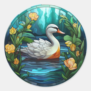 Sweet Stained Glass Wild Ducks Classic Round Sticker