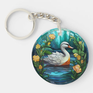Sweet Stained Glass Wild Ducks Key Ring