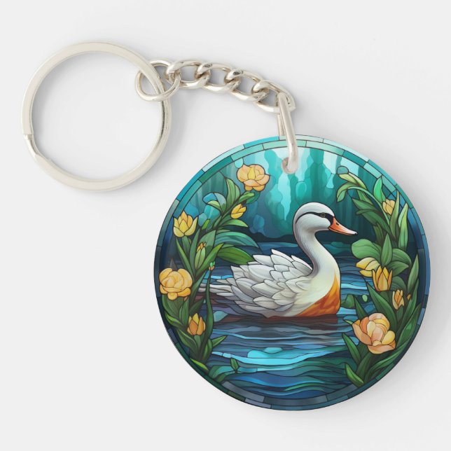 Sweet Stained Glass Wild Ducks Key Ring (Front)