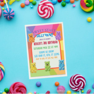 Sweet Start, Silly Heart Candy Bears Birthday Invitation