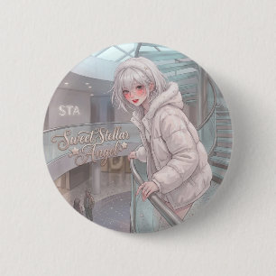 Sweet Stellar Angel: Silver Hair Anime Girl Winter 6 Cm Round Badge