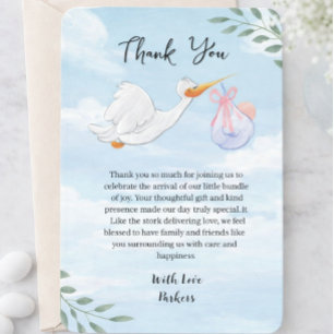 Sweet Stork Baby Shower Thank You Card