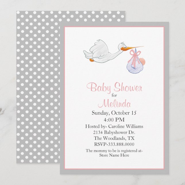 Sweet Stork with Baby Baby Shower Invitation (Front/Back)