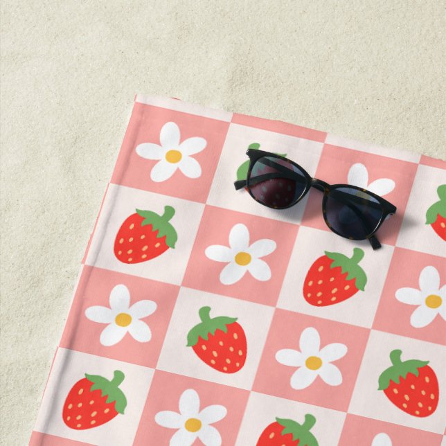 Sweet Strawberries & Flowers Beach Towel (In Situ)