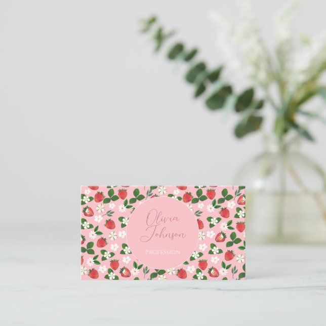 Sweet Strawberries Flowers Watercolor Floral Business Card (Standing Front)