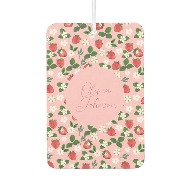 Sweet Strawberries Flowers Watercolor Floral Car Air Freshener (Front)