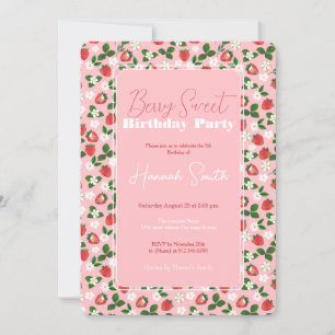 Sweet Strawberries Flowers Watercolor Floral Invitation