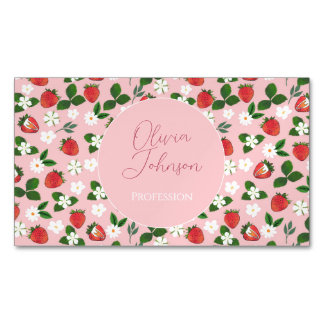 Sweet Strawberries Flowers Watercolor Floral Magnetic Business Card