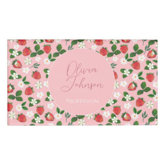 Sweet Strawberries Flowers Watercolor Floral Name Tag