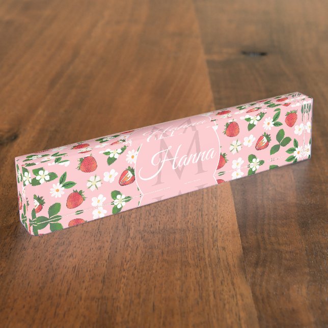 Sweet Strawberries Flowers Watercolor Floral Nameplate (Side)