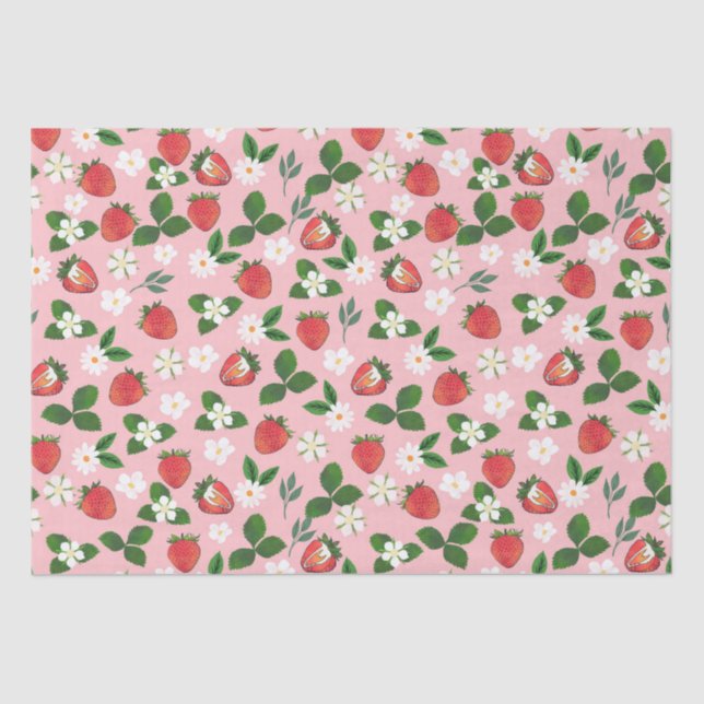 Sweet Strawberries Flowers Watercolor Floral  Tissue Paper (Front)