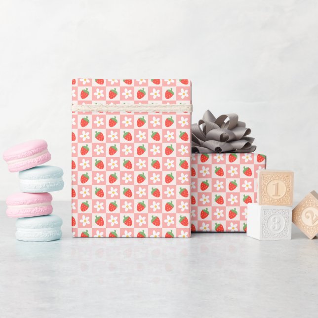 Sweet Strawberries & Flowers Wrapping Paper Roll (Baby Shower)