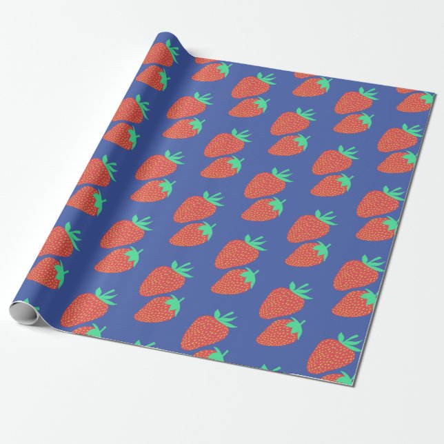 Sweet Strawberries Fruity Fun Pattern Red Wrapping Paper (Unrolled)