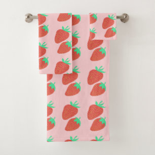 Sweet Strawberries Fruity Pink Bath Towel Set