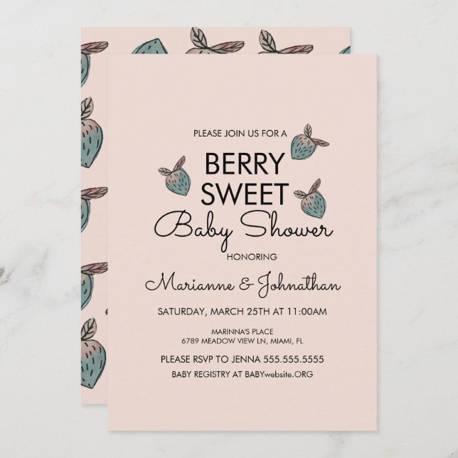 Sweet Strawberries Hand Painted Baby Shower Invitation (Front/Back)