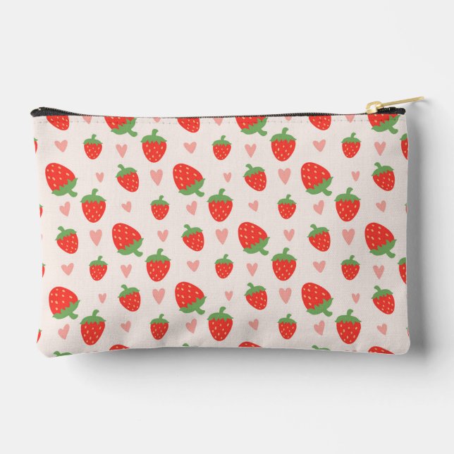 Sweet Strawberries & Hearts Accessory Pouch (Back)