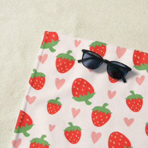 Sweet Strawberries & Hearts Beach Towel