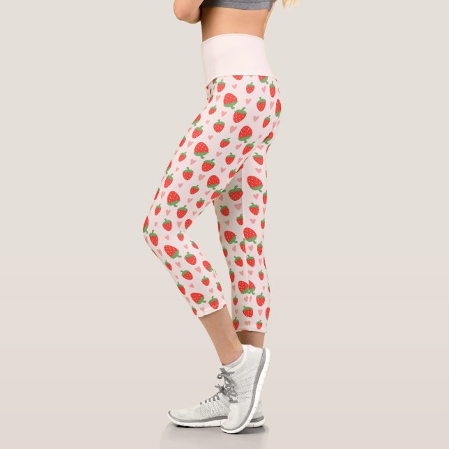 Sweet Strawberries & Hearts Capri Leggings (Left)