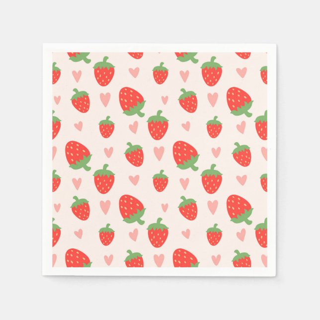 Sweet Strawberries & Hearts Napkins (Front)