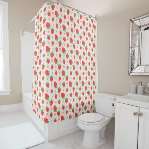 Sweet Strawberries & Hearts Shower Curtain