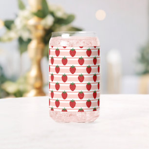 Sweet Strawberries Pattern Can Glass