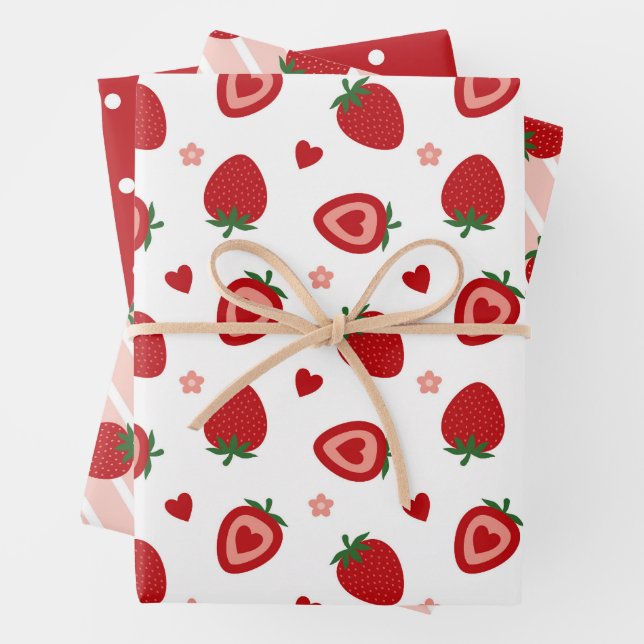Sweet Strawberries Pattern Wrapping Paper Sheet (In situ)